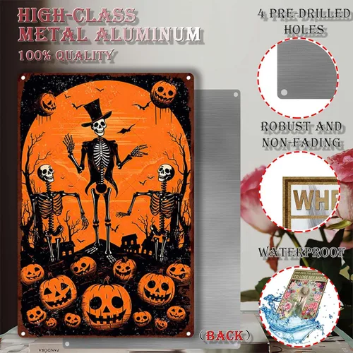 Vista 3 de Letrero retro de hojalata con texto en inglés Happy Halloween para sala de estar, dormitorio, 8.00 x 12.00 pulgadas