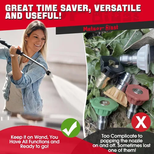 Vista 6 de Meteor Blast Puntas de boquilla para lavadora a presión 6 en 1, múltiples grados en uno, cambio rápido y ajustable, conector rápido de 1/4 pulgadas