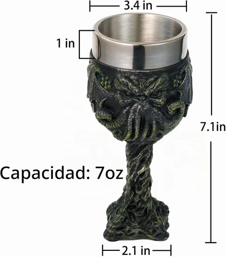 Vista 5 de alikiki Cthulhu - Cáliz de vino inoxidable de 7 onzas, regalo D&D