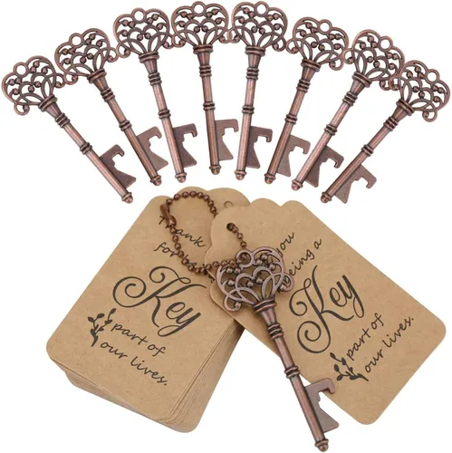 Vista 5 de WODEGIFT 60 abrebotellas con llave, recuerdos de boda, regalos de fiesta de despedida de soltera con etiqueta de tarjeta y cadenas, decoraciones