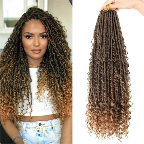 Vista 15 de Rastas Bohemias de Río Falsas de Cabello de Ganchillo para Mujeres Negras - 20 pulgadas Rastas de Diosa de Cabello de Ganchillo con Puntas Rizadas 8