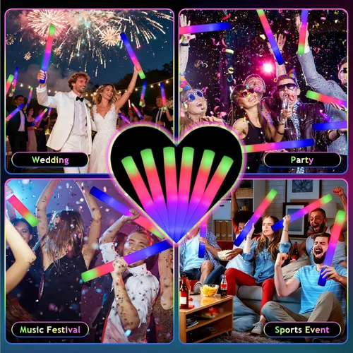 Vista 8 de 30 varillas de espuma iluminadas a granel, suministros de fiesta que brillan en la oscuridad con 3 modos intermitentes, varitas brillantes