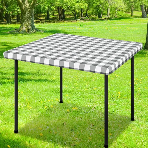 Vista 24 de Smiry Mantel cuadrado de pícnic, manteles de vinilo elásticos impermeables, fundas de mesa de lana cuadriculada con parte trasera de franela