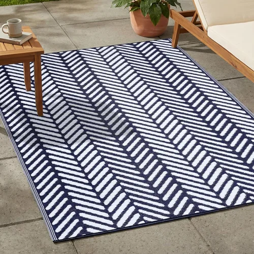 Vista 11 de FH Home - Alfombra para exteriores, impermeable, resistente a la decoloración, reversible, plástico reciclado de alta calidad, acabado geométrico