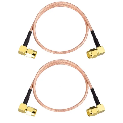 Superbat Paquete de 2 extensiones de cable SMA, macho SMA a macho SMA macho conector de ángulo recto RG316 puente coaxial, 12 pulgadas para