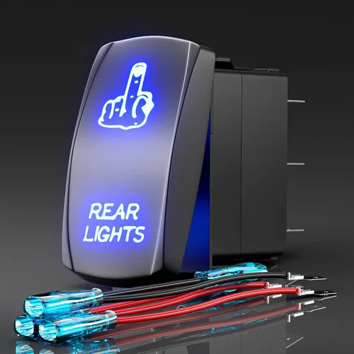 Vista 8 de Interruptor basculante con luz LED de barra, interruptor de palanca grabado con láser ENCENDIDO/APAGADO SPST de 5 pines 12V 24V cables de puente