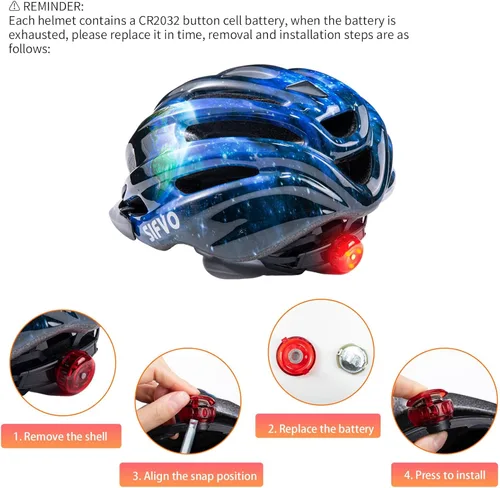Vista 6 de SIFVO Casco de bicicleta para niños y niñas, casco de bicicleta con luz ajustable y ligero, casco de bicicleta para niños de 5 a 14 años, casco