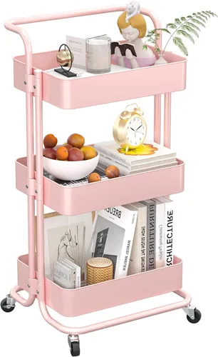 Carrito de almacenamiento con ruedas de metal, carrito utilitario de 3 niveles con ruedas, organizador multifuncional para cocina, dormitorio,