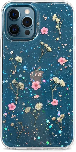 Vista 14 de Abbery - Funda diseñada para iPhone 12/12 Pro con purpurina, transparente y linda con diseño de mariposa, correa para la muñeca, brillante