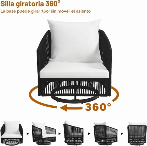 Vista 3 de Juego de 3 piezas de bistró giratorio para exteriores con mesa Negro