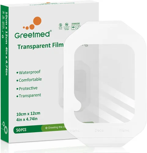 Vista 10 de Vendaje de película transparente de 2.4 x 2.7 pulgadas, 50 paquetes de parches adhesivos impermeables transpirables para heridas, cómodo vendaje