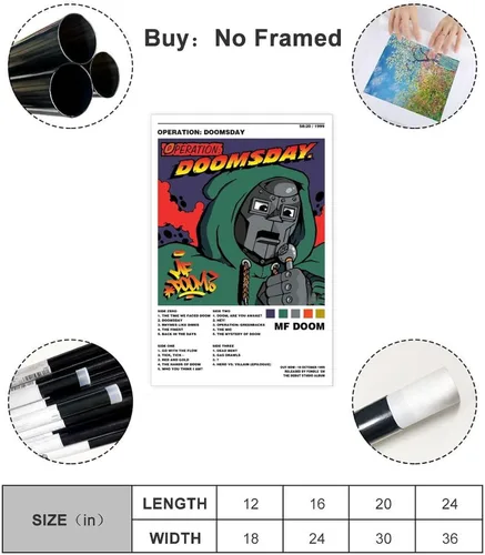 Vista 2 de augcol Póster de Mf Doom Operation Doomsday Music Album Rapper, póster de lienzo de 12 x 18 pulgadas, sin marco