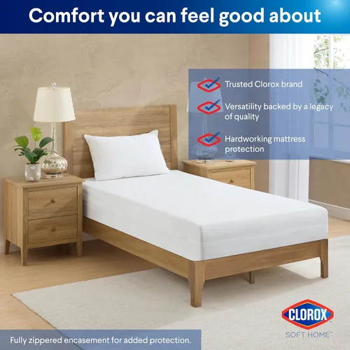 Vista 9 de Clorox Protector de colchón ajustable impermeable, vinilo impermeable, protección duradera contra derrames y manchas, cierre con cremallera