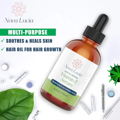 Vista 2 de Nova Lucia Aceite orgánico de vitamina E – Vitamina E pura para la piel, la cara y el cabello Tratamiento de cicatrices y estrías, hidratante