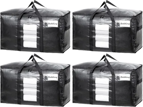 Vista 47 de TAILI - Bolsas de mudanza extra grandes, paquete de 10 bolsas negras resistentes para almacenamiento con ventana visible, asas envolventes