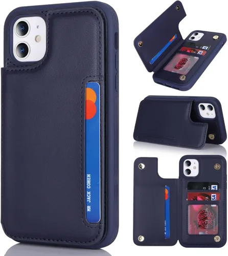 Vista 17 de iCoverCase Funda compatible con iPhone 11 con soporte para tarjetas, funda protectora de piel sintética para mujeres y hombres, bloqueo RFID, funda