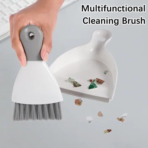 Vista 2 de Juego de mini recogedor y cepillo, cepillo de limpieza portátil de mesa y recogedor, combo de barrendero de migas para mesa de comedor con cerdas