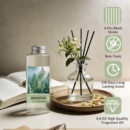 Vista 4 de STRN Recambio de aceite difusor de junco, difusor perfumado de abeto balsámico, repuestos de aceite con 6 varillas de 6.8 fl oz (6.8 onzas)