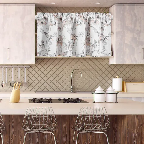 Vista 2 de VOGOL Cenefas florales de cocina para ventanas, cortinas decorativas con patrón de flores de primavera para sala de estar, paneles de cortina
