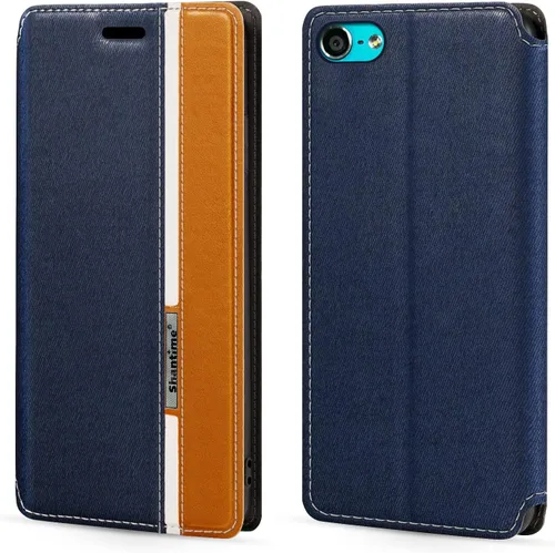 Colorblock - Funda magnética de piel sintética con tapa para iPod Touch 5, elegante funda tipo cartera con protección completa y diseño delgado, Azul