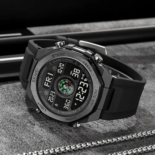 Vista 5 de FANMIS Hombres Podómetro Relojes Militares Multifuncional 50M Impermeable Digital Reloj Deportivo al Aire Libre