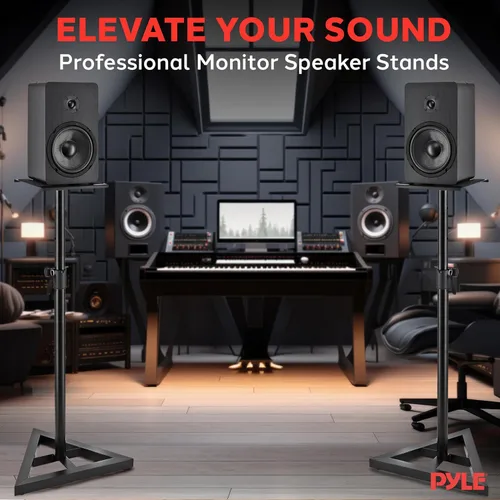 Vista 7 de Pyle Par de Soportes para Altavoces de Sonido - Soporte para Play 1 y 3, Altura Telescópica Ajustable de 26" - 52", Base Triangular de Tres Puntos