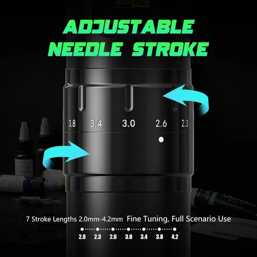 Vista 5 de Urex PYRO Kit de máquina de tatuaje, carrera ajustable 0.1-0.2 in, batería 1800mAh Kit negro 4728