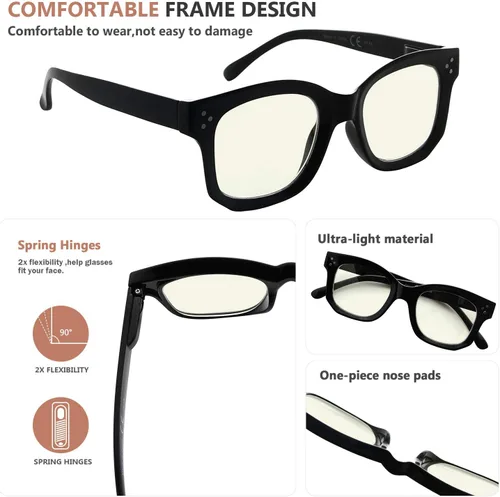 Vista 5 de Eyekepper Gafas de lectura para mujeres con bloqueo de luz azul, diseño retro, lectores de computadora - negro