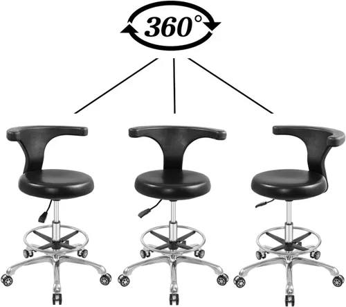 Vista 4 de Taburete rodante, silla de trabajo ajustable con ruedas y respaldo, resistente, para oficina, cocina, médico, dentista, tienda, laboratorio y hogar