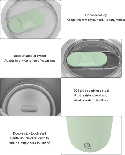 Vista 4 de GLOGLOW Taza de café con agitación automática, 11.8 fl oz USB, taza mezcladora eléctrica, a prueba de fugas, autoagitante, fácil de operar