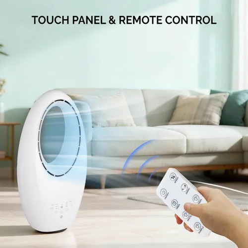 Vista 4 de Bonnlo 22" Bladeless Fan, Smart Bladeless Tower Fan with Mood Lighting, Portable Cooling Fan with Remote, 60°Oscillating Standing Fan with 7.5H