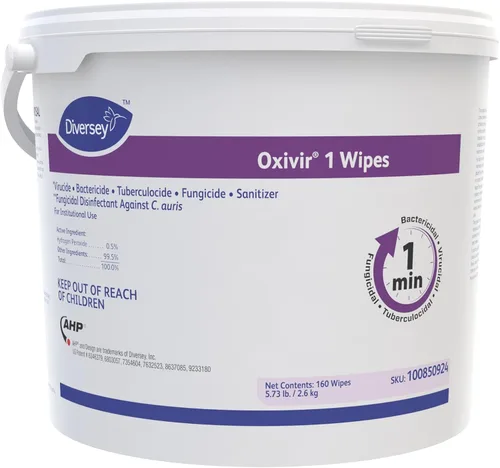 Oxivir Diversey 1 toallitas desinfectantes, limpiador de peróxido de hidrógeno AHP, limpiador multisuperficie para uso doméstico y comercial,