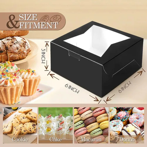 Vista 2 de KPOSIYA 65 cajas de panadería con ventana de 6 x 6 x 3 pulgadas, cajas de galletas de 5 estilos, cajas pequeñas de pastelería para dulces, postres