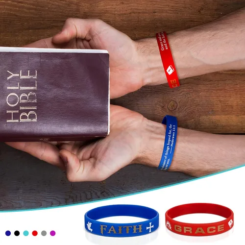 Vista 7 de 48 pulseras cristianas inspiradoras con versículos bíblicos, pulseras religiosas de silicona con las Escrituras, pulseras de silicona con esperanza