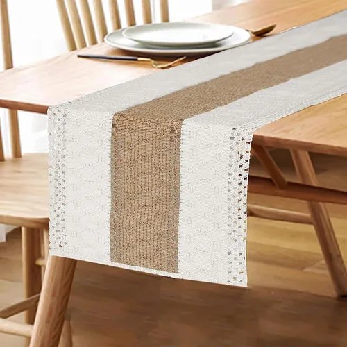 Vista 6 de FEXIA Camino de mesa bohemio para decoración del hogar, 12 x 72 pulgadas, decoración rústica de macramé Beige