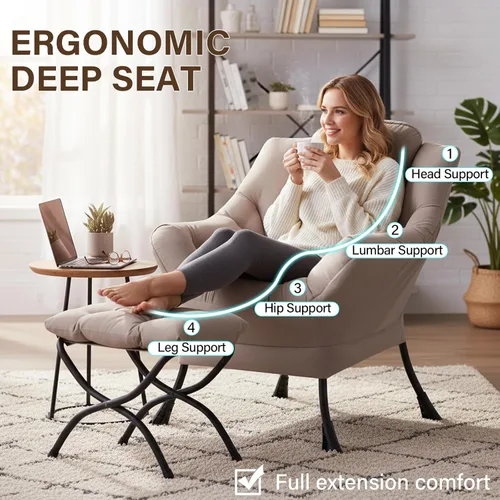 Vista 194 de Welnow Silla Lazy con otomana, moderna silla de descanso con reposabrazos y un bolsillo lateral, sillón para sofá de ocio, sillón de lectura