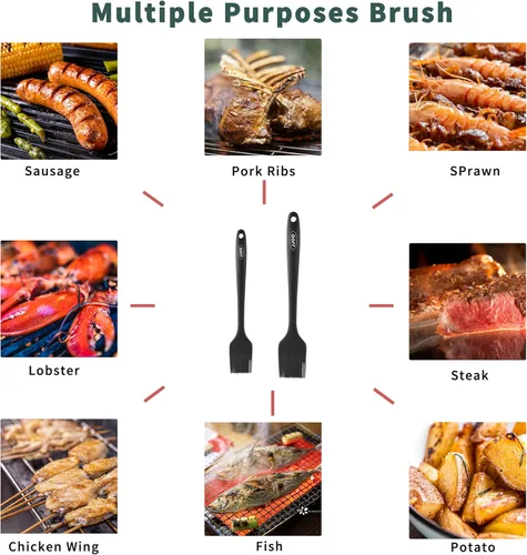 Vista 5 de JJOO - 2 cepillos de silicona para repostería, resistentes al calor, para aceite, salsa, hornear, barbacoa y parrilla, sin BPA, apto