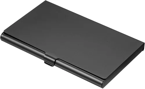 Vista 8 de PATIKIL Soporte para tarjetas de visita, cubierta abatible de aleación de aluminio, funda delgada para tarjetas de identificación para mujeres y Azul