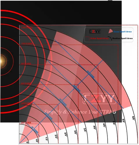 Vista 10 de Plantilla de daño AOE de hechizos mejorada extra grande a cubo de 30 pies y cono de 30 pies, marcador acrílico de efecto de área D & D con caja