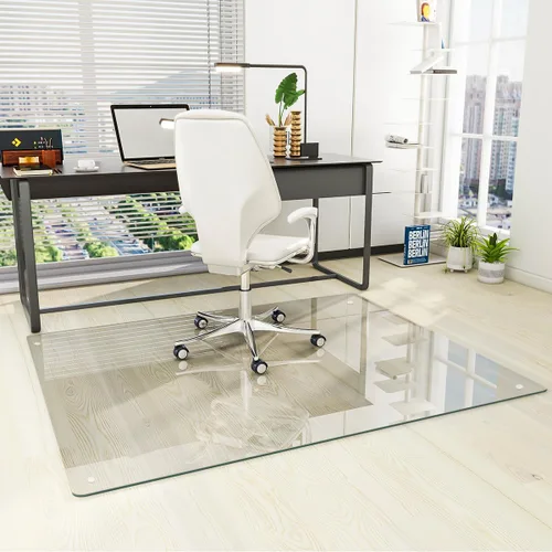Vista 20 de [Vidrio templado] Tapete para silla de vidrio de 30 x 48 pulgadas, tapete de piso duro resistente con esquinas redondas y borde pulido, tapete