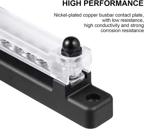 Vista 4 de Weewooday Barra de bus de 12 V 150 A con tapa, mini bloque de terminales de distribución de energía con barra de bus de 10 cuadrillas, 6 tornillos
