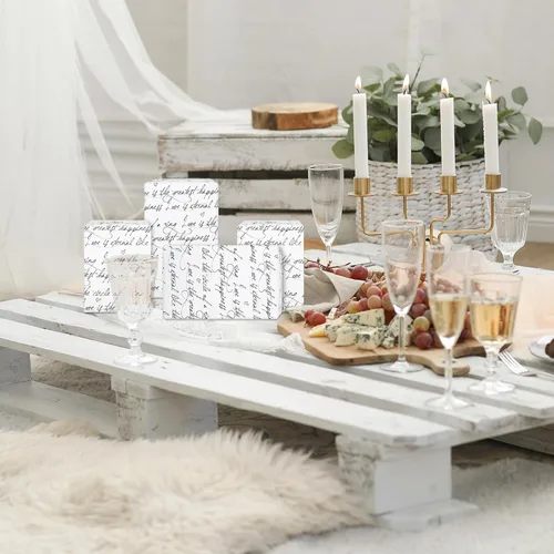 Vista 6 de Whaline 100 hojas de papel de seda blanco y negro para regalo de palabras románticas, papel de embalaje de regalo, papel de manualidades para bodas