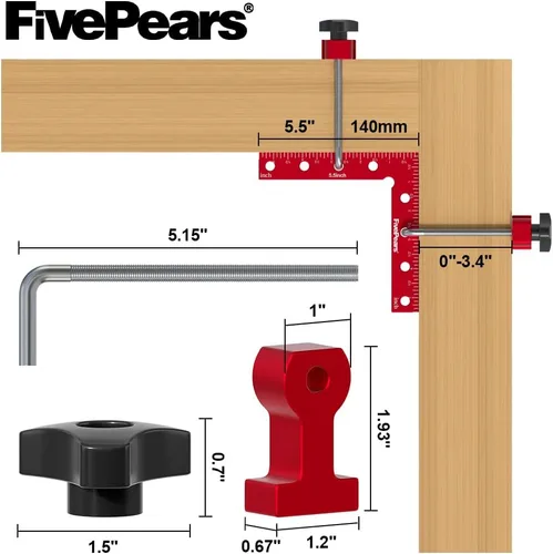 Vista 2 de Fivepears Juego de 2 abrazaderas cuadradas de posicionamiento de 90 grados para carpintería, abrazadera de esquina de ángulo recto de precisión