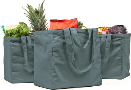 Vista 12 de VeraMia - Juego de 3 bolsas de lona para comestibles XL con bolsillos reales, correa larga para el hombro y asa corta. Resistente, plegable, lavable