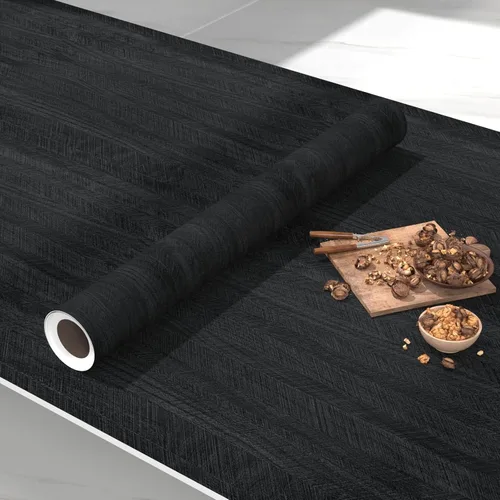 Vista 3 de VIOPVERY Papel tapiz de madera de 15.7 x 393 pulgadas, papel de pared de grano de madera negro, impermeable, fácil de quitar, película autoadhesiva