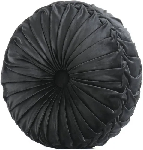 Vista 14 de MOJUN Almohada redonda de terciopelo de 13.7 pulgadas, plisada redonda, rellena, cojín decorativo para el hogar, para sofá, silla, cama, suelo