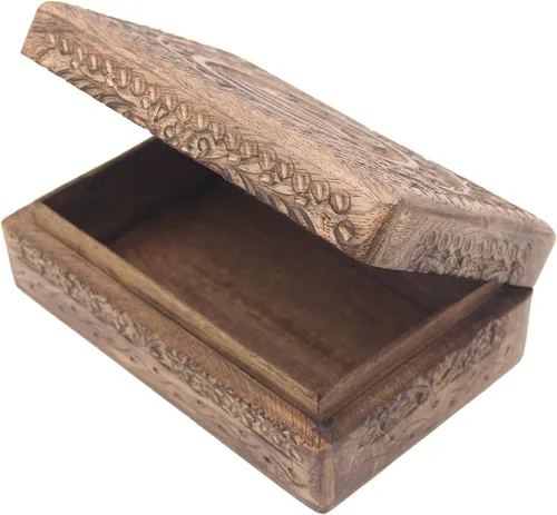 Vista 5 de Caja de almacenamiento KayJayStyles, de madera, tallada a mano, para joyería, Triquetra, L