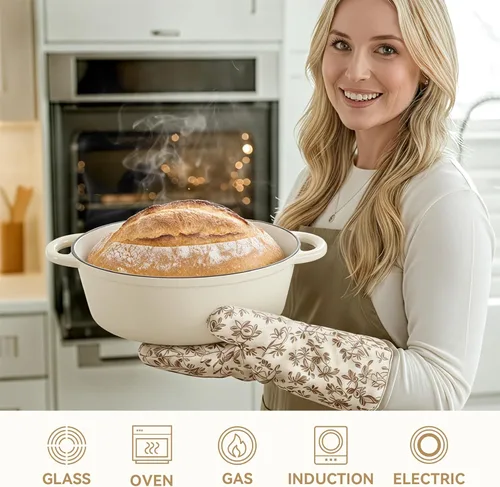 Vista 6 de Horno holandés ovalado para hornear pan, olla holandesa de hierro fundido esmaltado antiadherente de 4.5 cuartos con tapa, cacerola ovalada apta