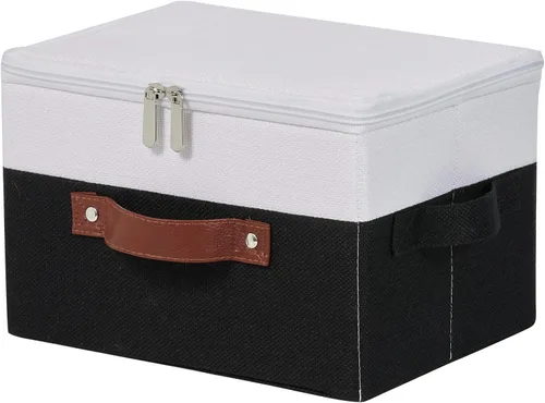 Vista 27 de Contenedores de almacenamiento con tapa con cremallera de tela de algodón y lino, cestas de almacenamiento con tapa, cajas plegables lavables