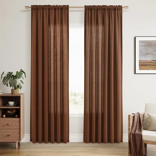 Vista 108 de Guken Cortinas de lino verde aguamarina de 84 pulgadas de largo, juego de 2 paneles semitransparentes con bolsillo para barra para comedor